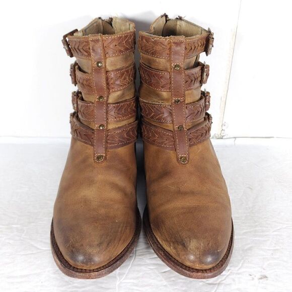 FREEBIRD BY STEVEN Women's Roper US 9M Brown Leather Distressed Strappy Booties - Picture 3 of 14